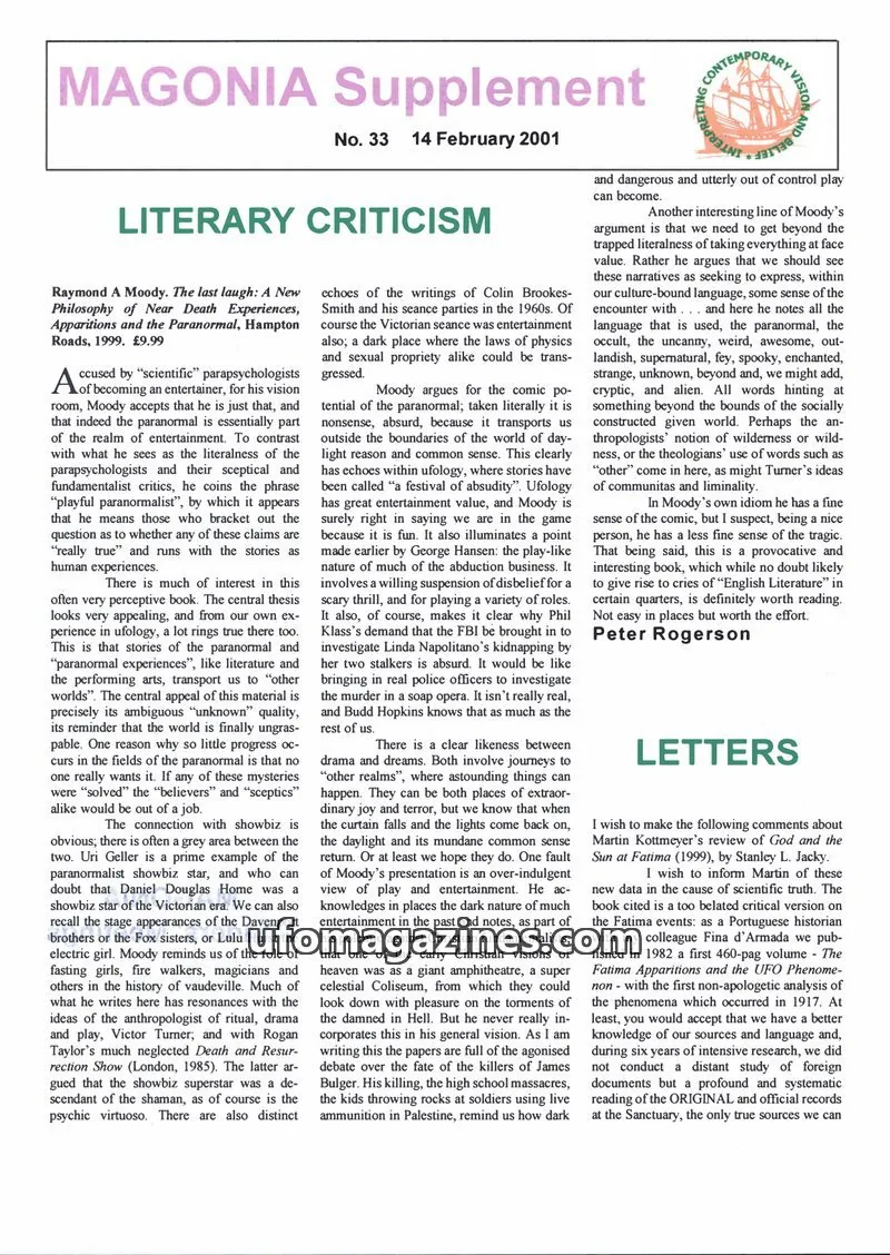 Cover of Magonia Supplement issue 33: MAGONIA Supplement