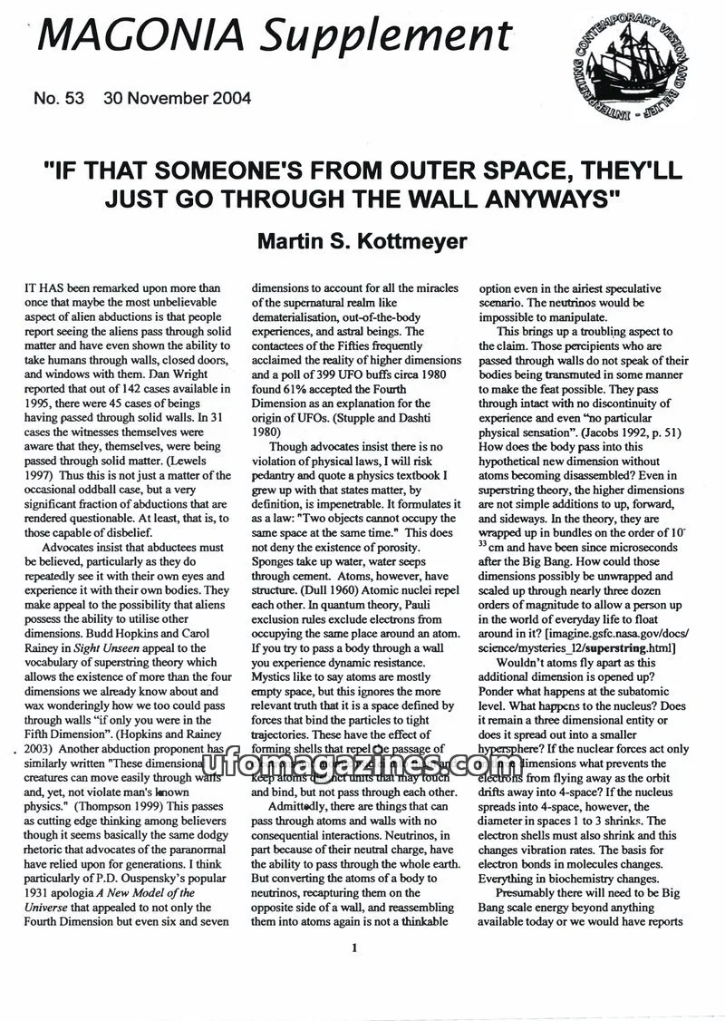 Cover of Magonia Supplement issue 53: MAGONIA Supplement