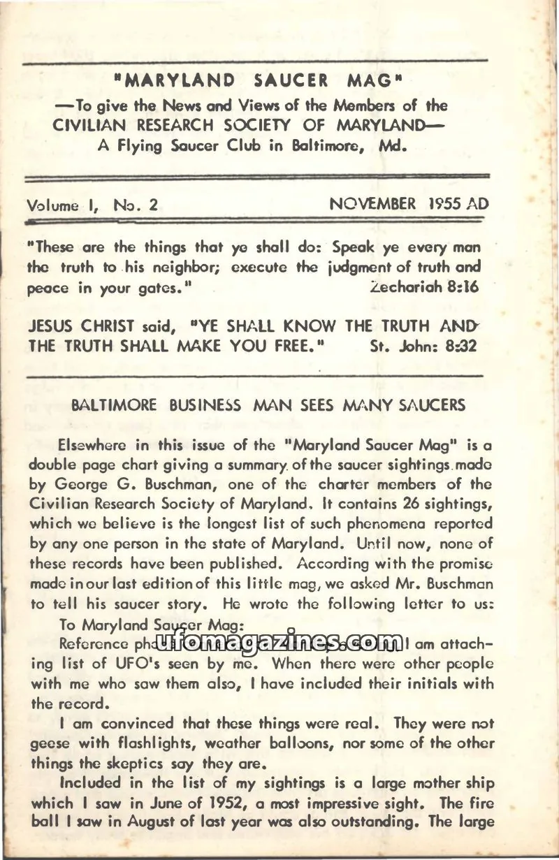 Cover of CIVILIAN RESEARCH SOCIETY OF MARYLAND issue No. 2: MARYLAND SAUCER MAG