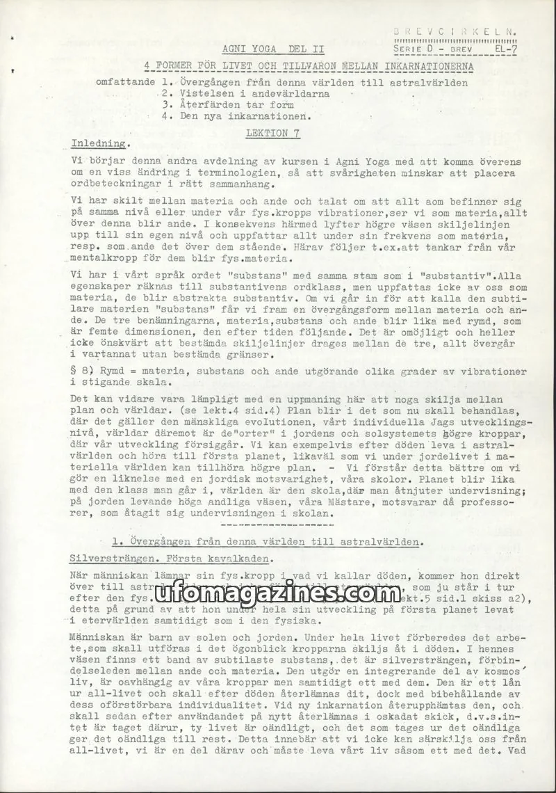 Cover of Brevcirkeln Arcanum issue EL-7: AGNI YOGA DEL II