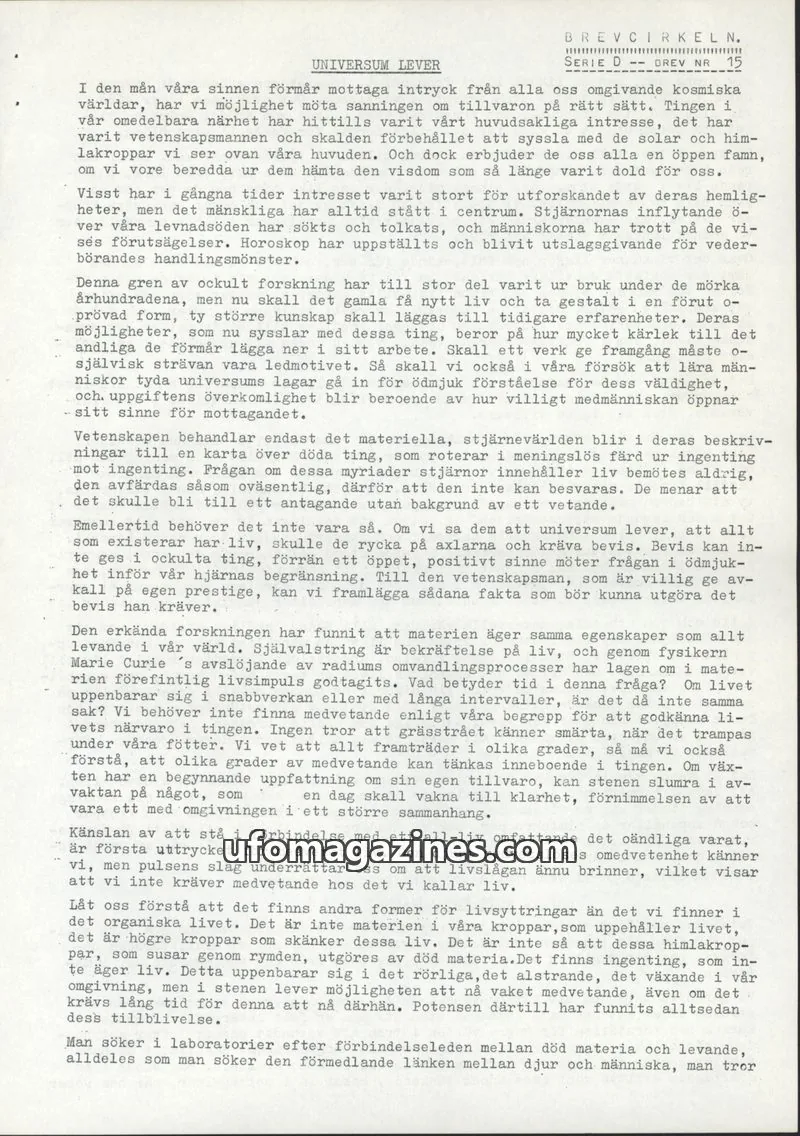 Cover of BREVCIRKELN issue 15: UNIVERSUM LEVER