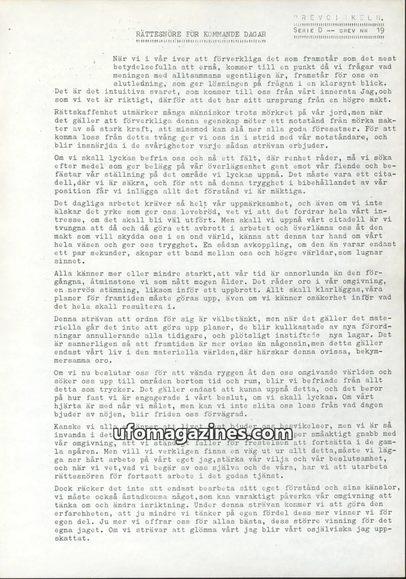 Cover of Brevcirkeln Arcanum issue 19: RÄTTESNÖRE FOR KOMMANDE DAGAR