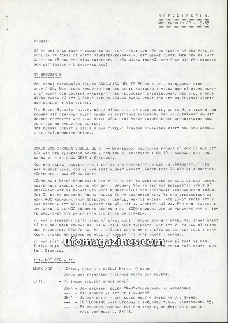 Cover of Brevcirkeln Arcanum issue 22: BREVCIRKELN.