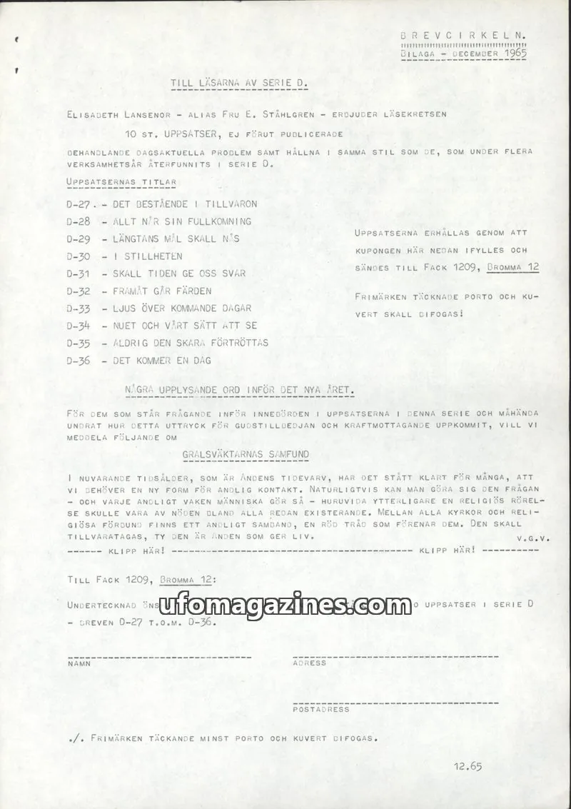 Cover of Brevcirkeln Arcanum issue BILAGA: BREVCIRKELN.
