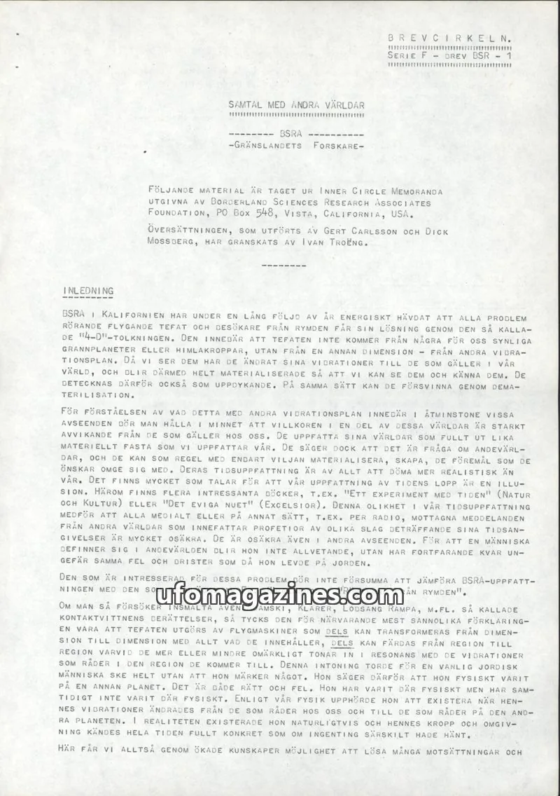 Cover of Brevcirkeln Arcanum issue SERIE F - BREV BSR-1: BREVCIRKELN.