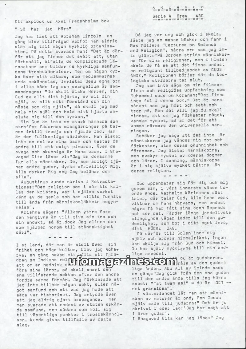 Cover of Brevcirkeln Arcanum issue 480: ARCA NU