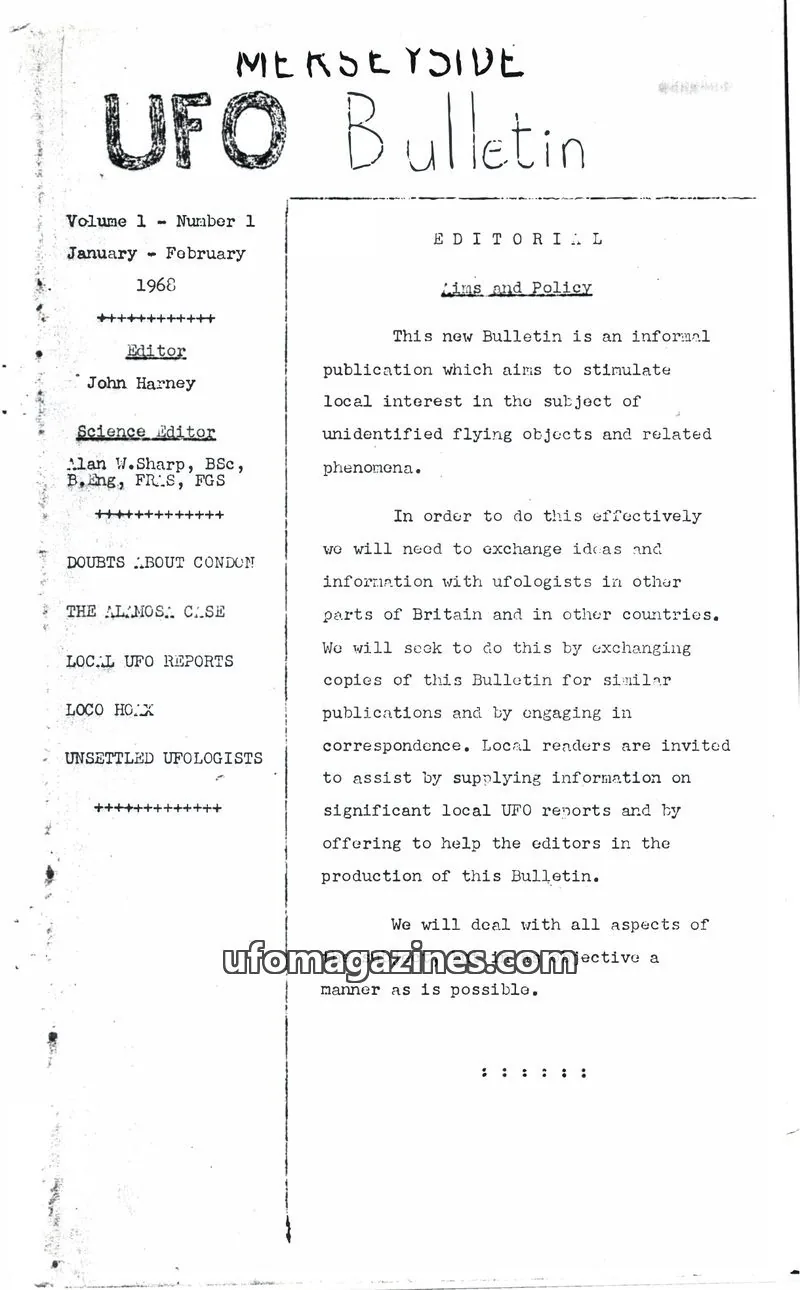 Cover of Merseyside UFO Bulletin issue 1: Merseyside UFO Bulletin