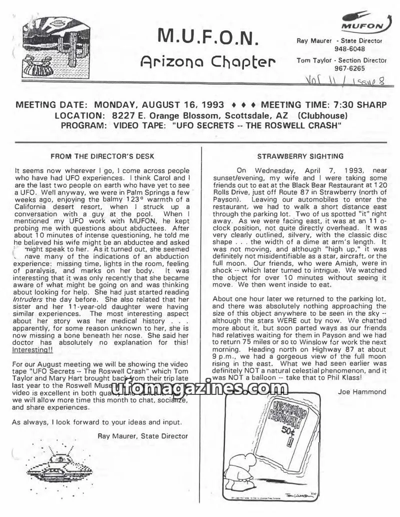 Cover of MUFON issue 8: M.U.F.O.N. Arizona Chapter
