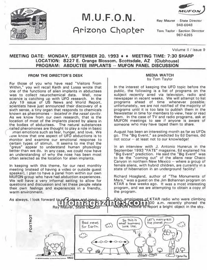 Cover of MUFON issue 9: M.U.F.O.N. Arizona Chapter