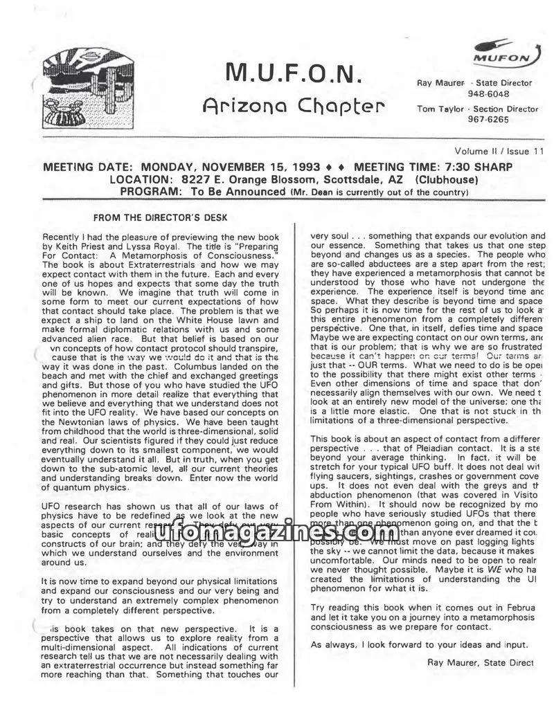 Cover of MUFON issue 11: M.U.F.O.N. Arizona Chapter