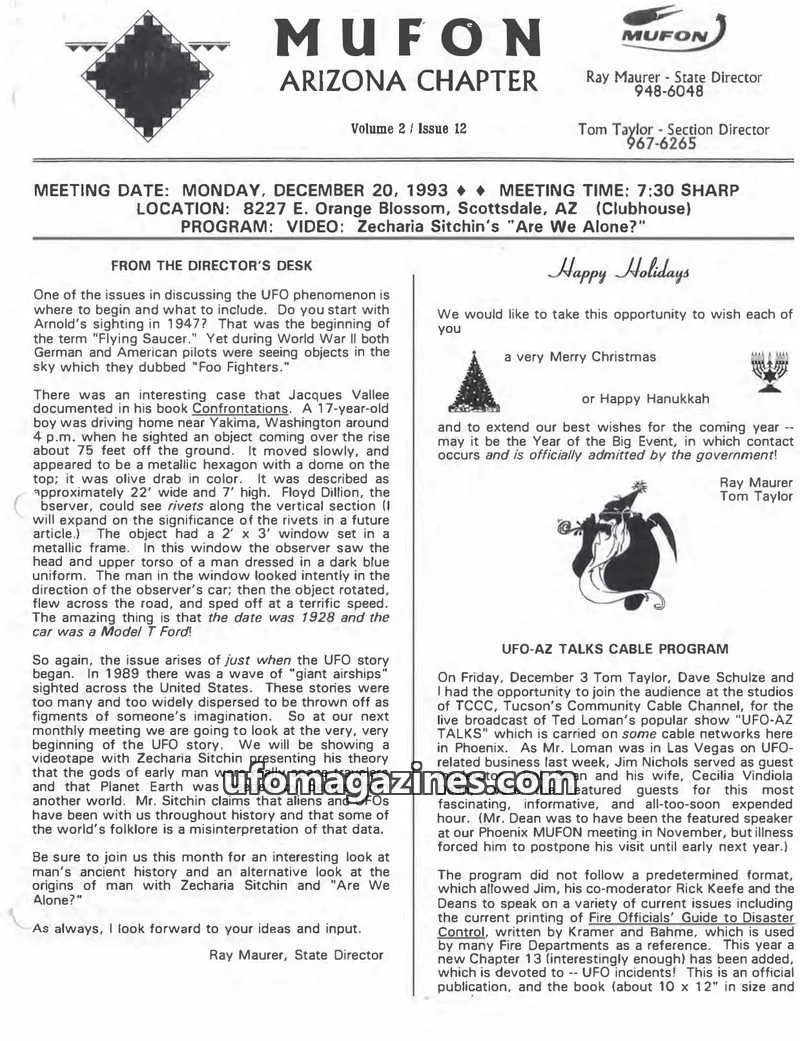 Cover of MUFON issue 12: MUFON Arizona Chapter