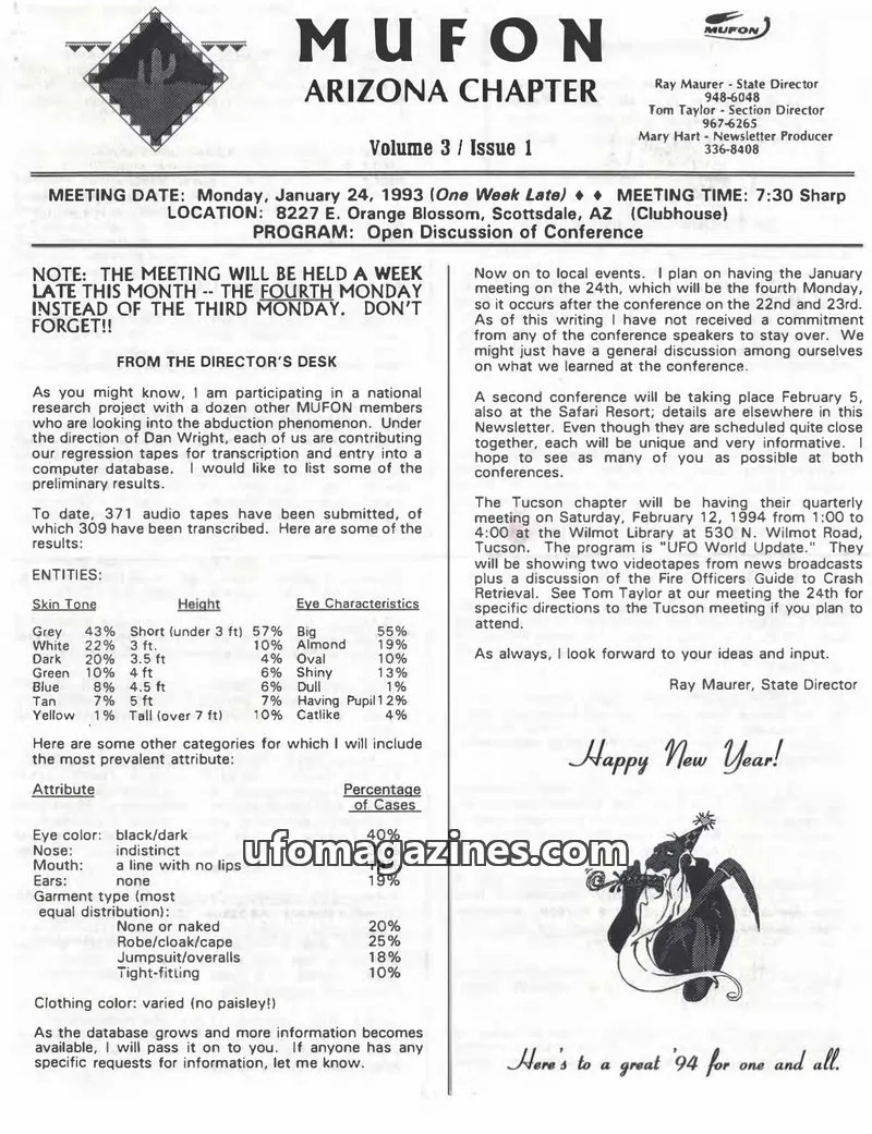 Cover of MUFON issue Volume 3 / Issue 1: MUFON ARIZONA CHAPTER