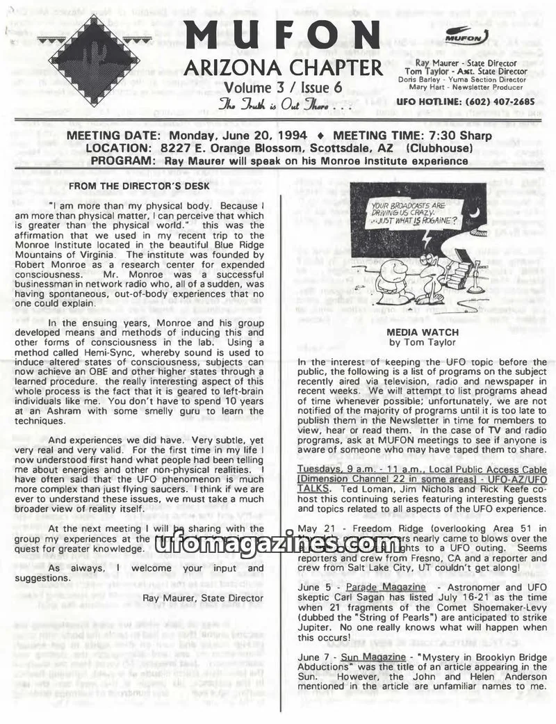 Cover of MUFON issue 6: MUFON Arizona Chapter