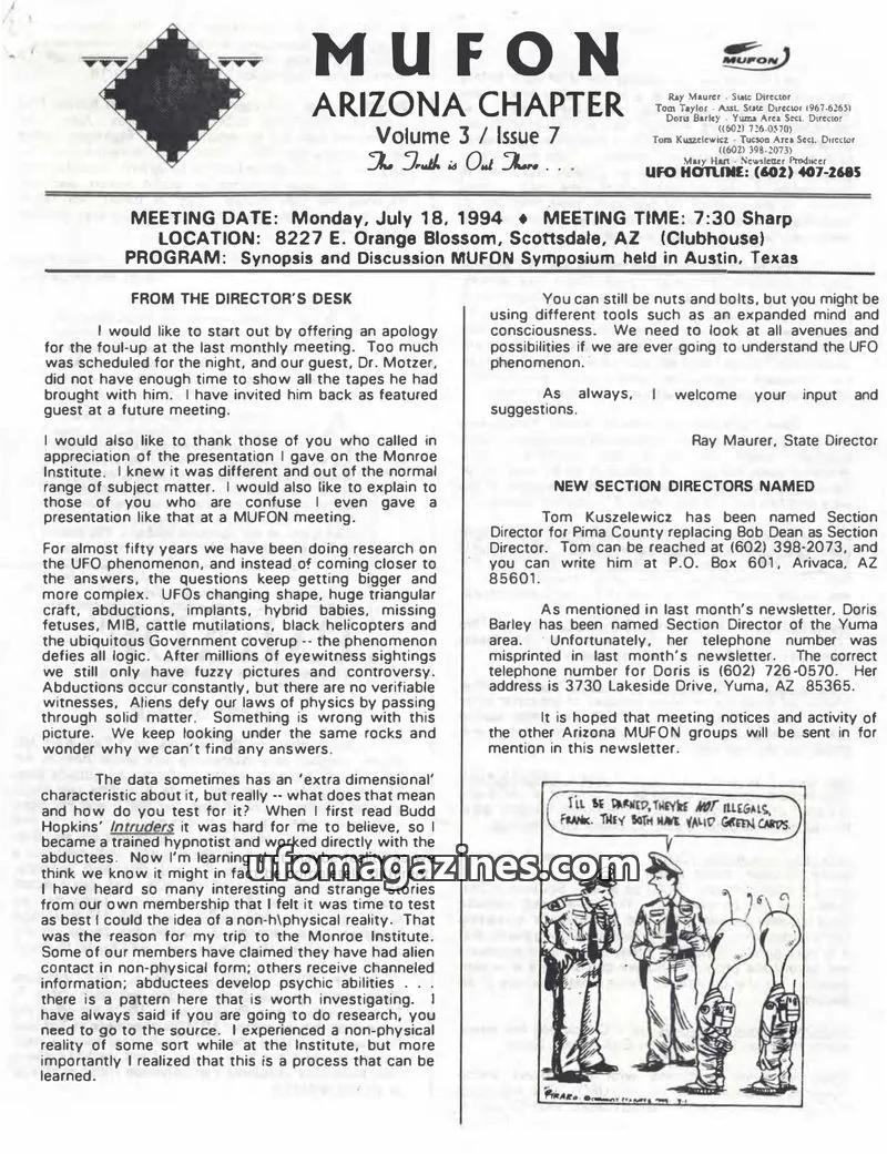 Cover of MUFON Arizona issue 7: MUFON ARIZONA CHAPTER