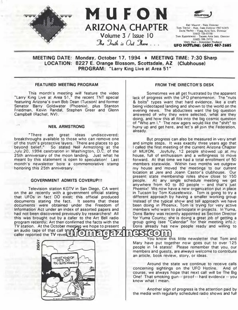 Cover of MUFON Arizona issue 10: MUFON Arizona Chapter