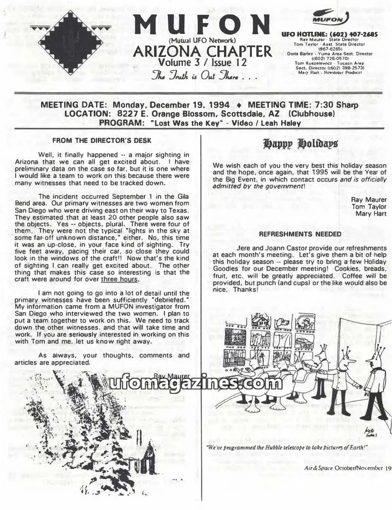 Cover of Mutual UFO Network issue 12: MUFON Arizona Chapter