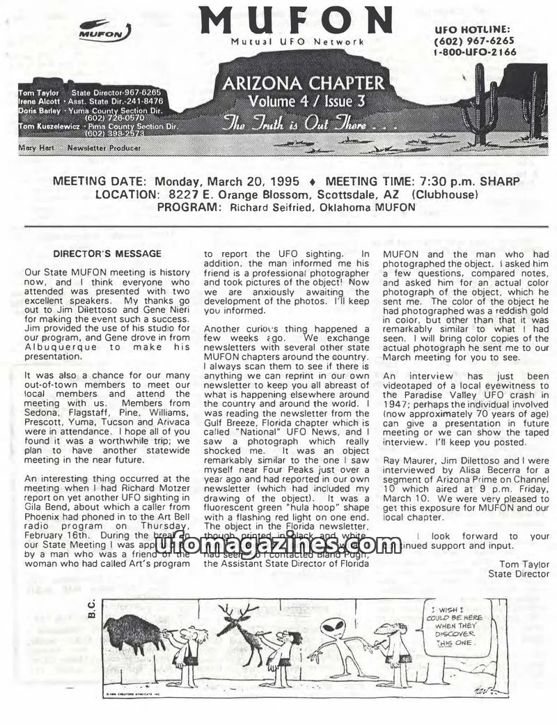 Cover of MUFON Mutual UFO Network issue Volume 4 / Issue 3: MUFON Arizona Chapter Newsletter