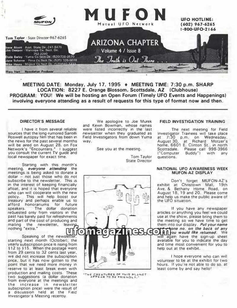Cover of MUFON Mutual UFO Network issue Volume 4 / Issue 8: MUFON Mutual UFO Network