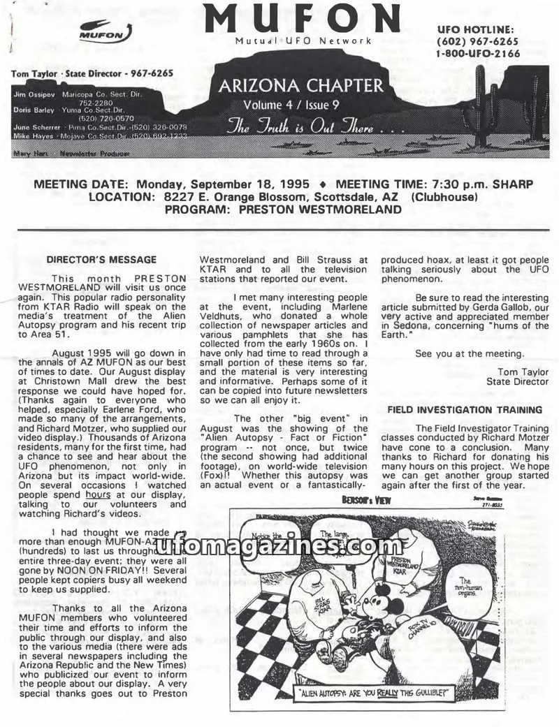 Cover of MUFON Mutual UFO Network issue 9: MUFON Arizona Chapter
