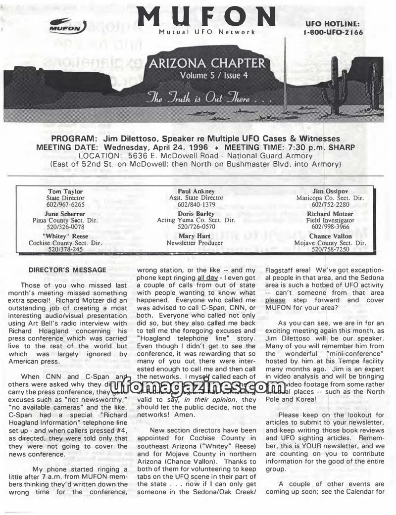 Cover of MUFON Mutual UFO Network issue Issue 4: MUFON Arizona Chapter