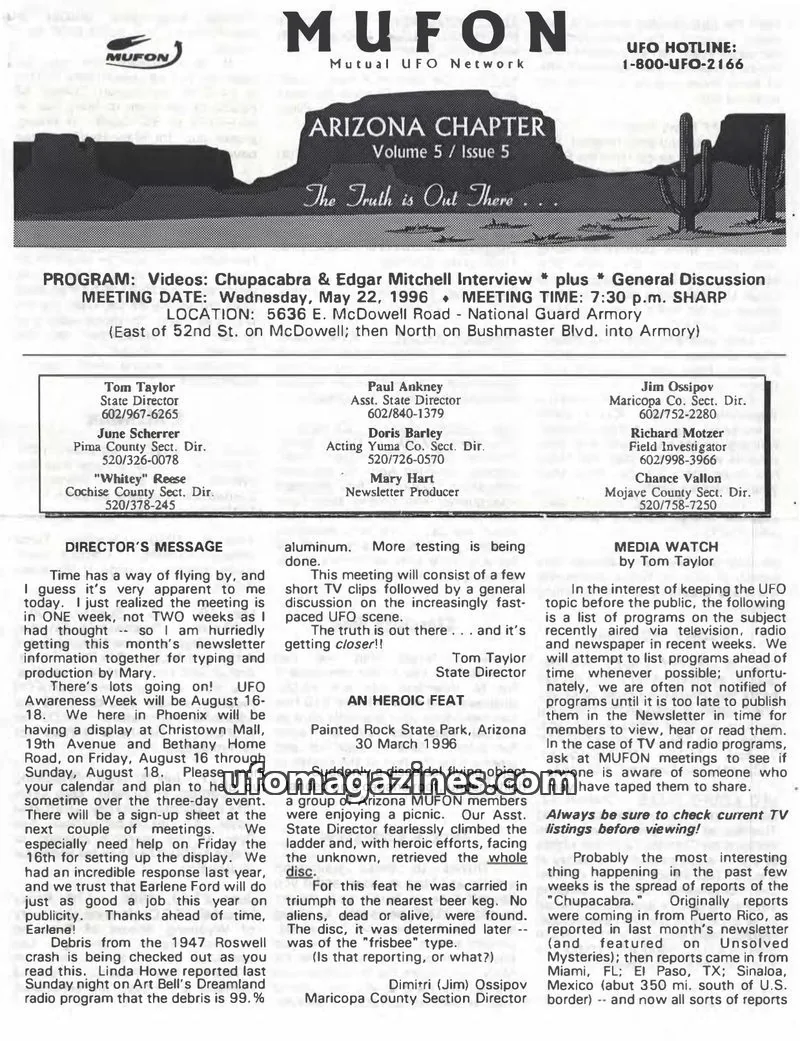 Cover of MUFON Mutual UFO Network issue 5: MUFON Arizona Chapter