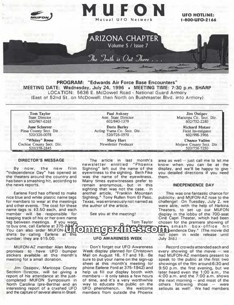 Cover of MUFON issue 7: MUFON Arizona Chapter