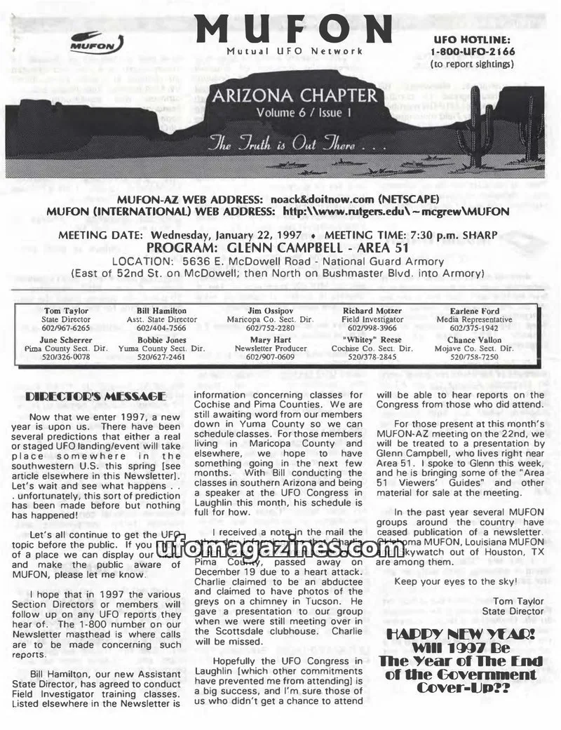 Cover of MUFON Arizona issue 1: MUFON