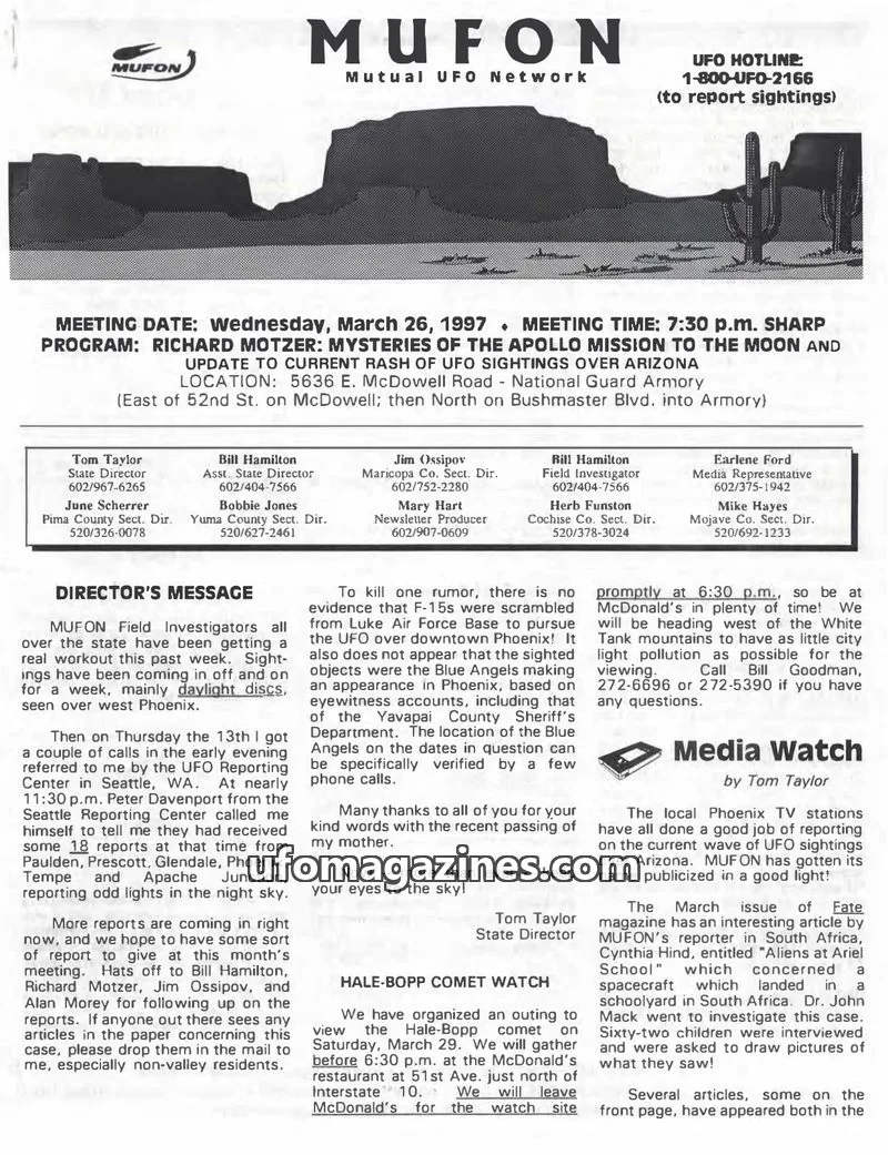 Cover of MUFON Arizona issue March 1997: MUFON Arizona Newsletter