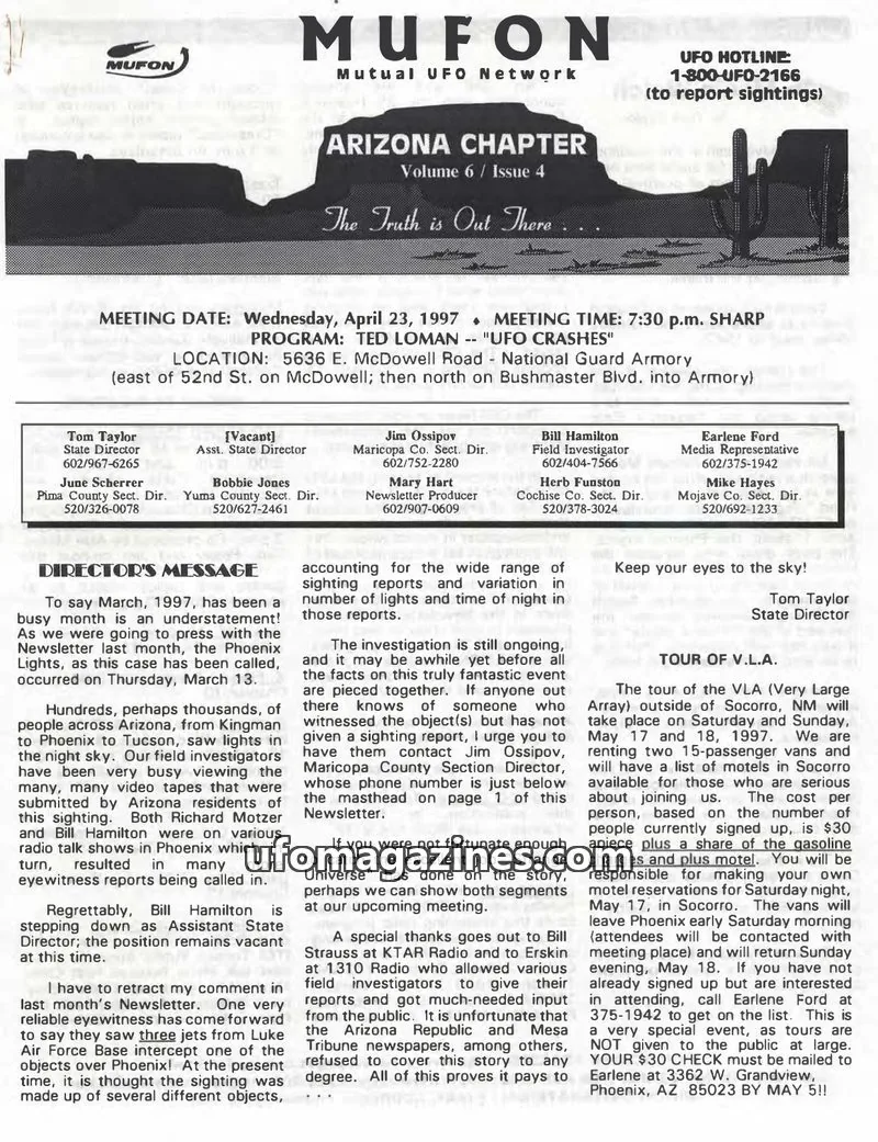 Cover of MUFON Mutual UFO Network issue Volume 6 / Issue 4: MUFON Arizona Chapter Newsletter