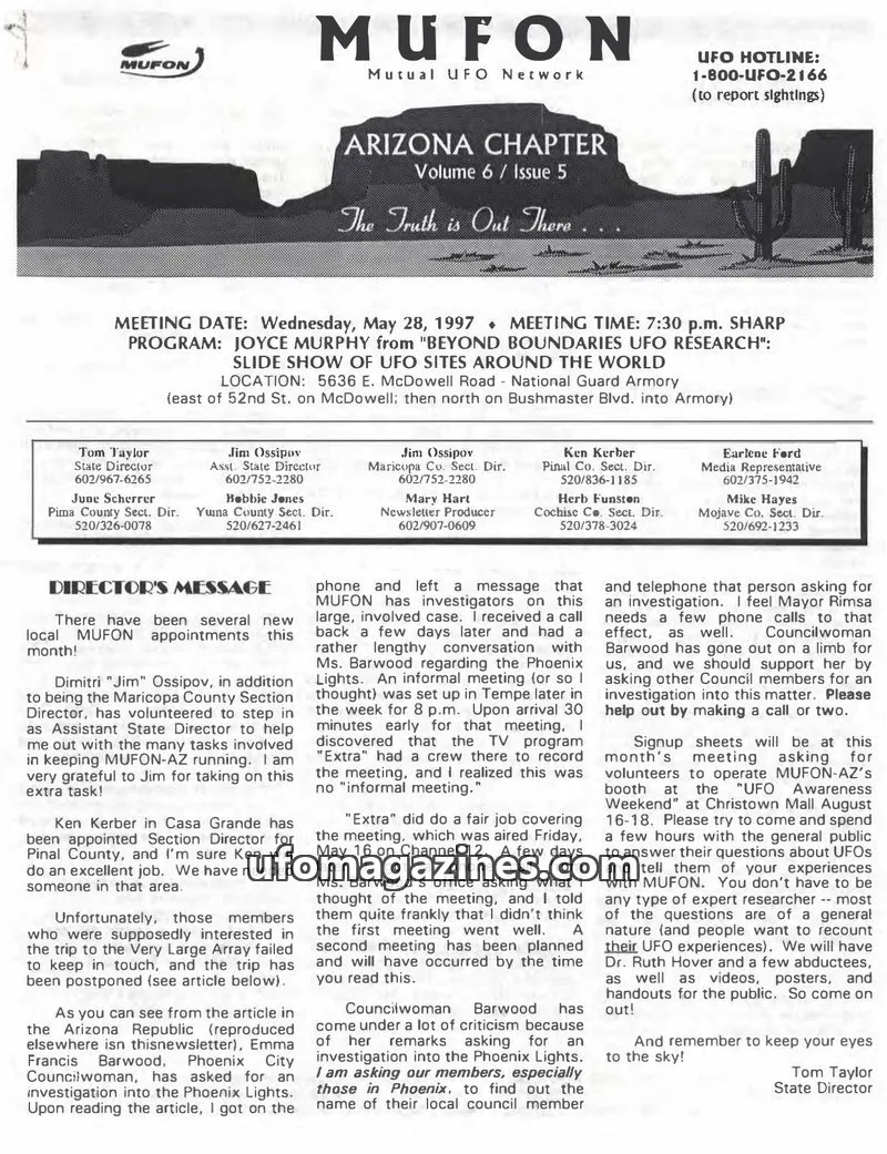 Cover of MUFON Mutual UFO Network issue Volume 6 / Issue 5: MUFON Arizona Chapter Newsletter