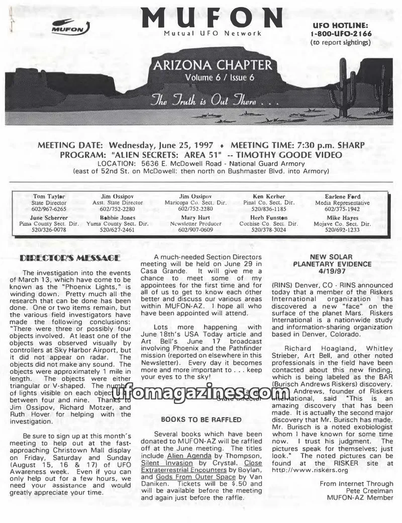 Cover of MUFON issue 6: MUFON ARIZONA CHAPTER
