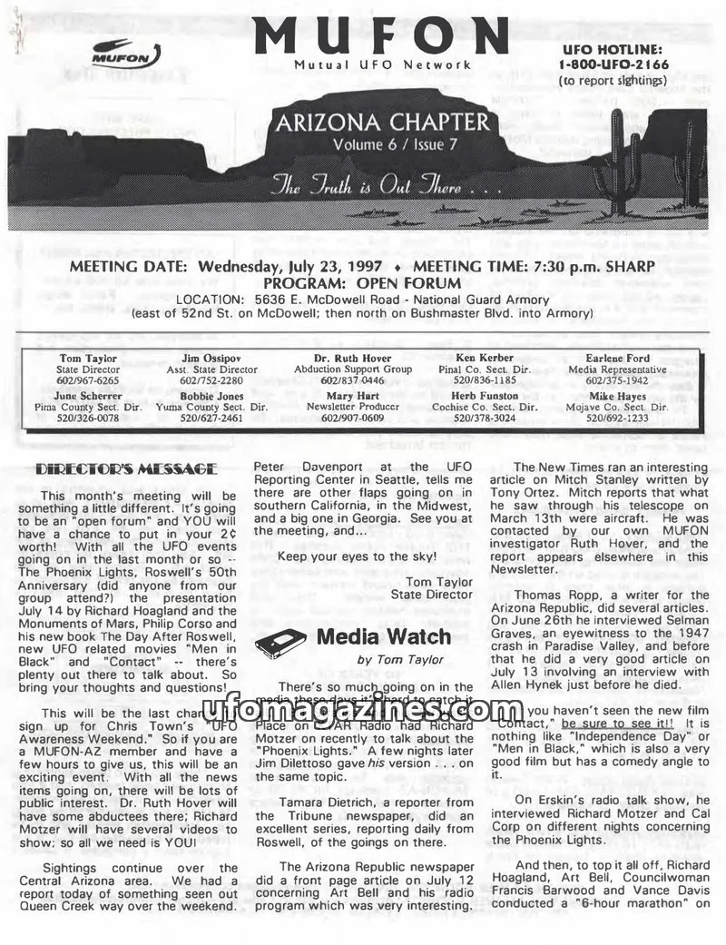 Cover of MUFON Mutual UFO Network issue 7: MUFON Arizona Chapter