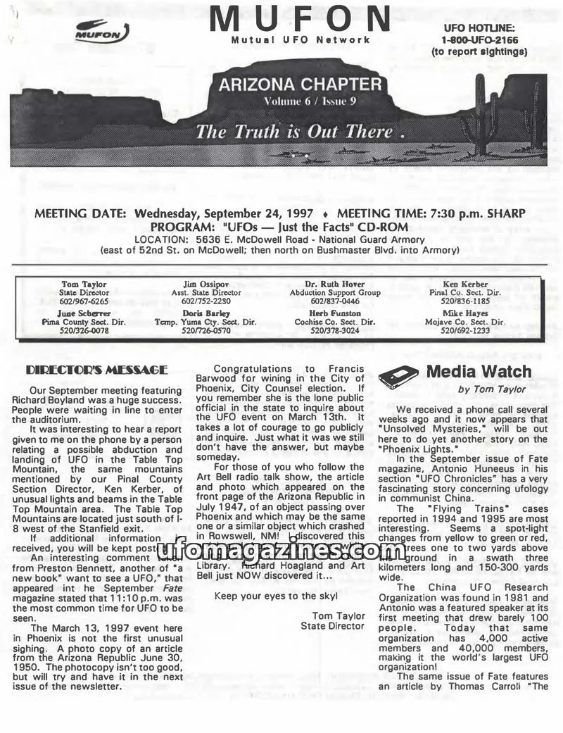 Cover of MUFON Arizona issue 9: MUFON Mutual UFO Network