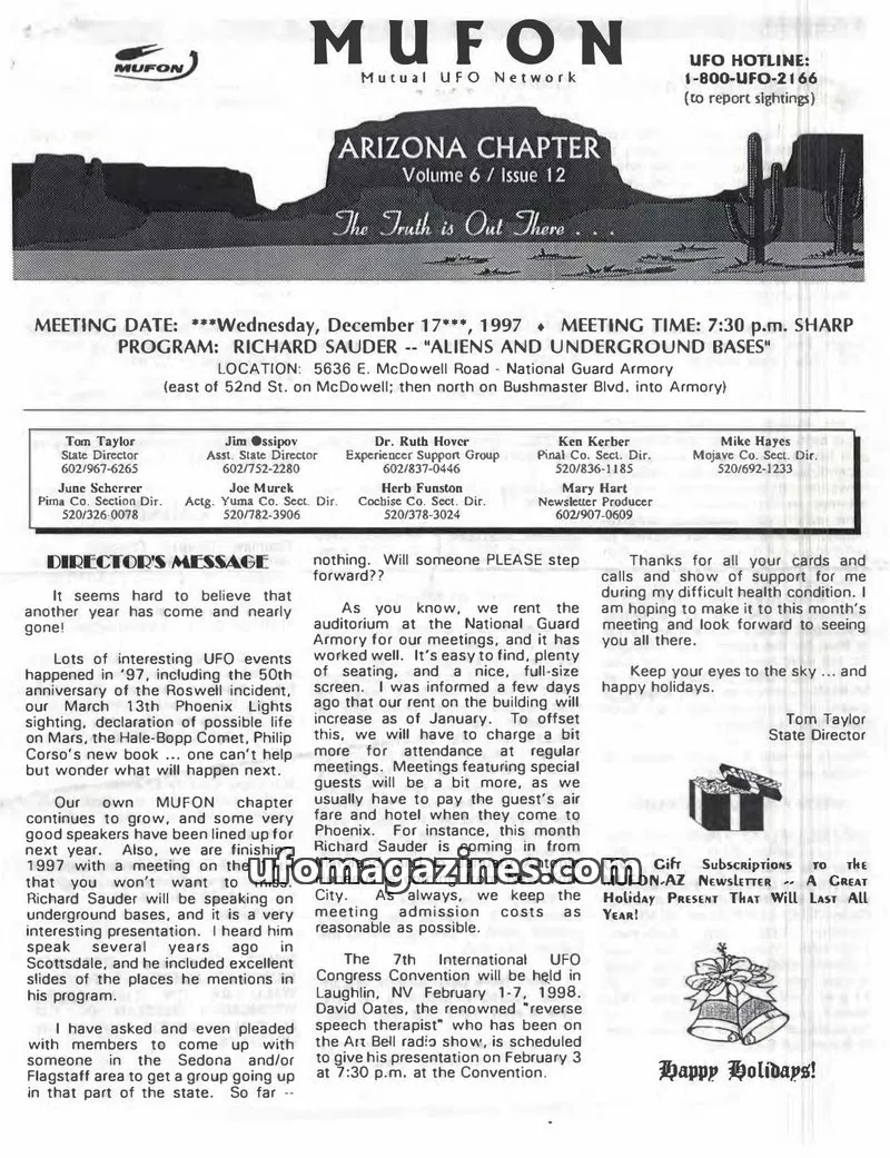 Cover of MUFON issue Volume 6 / Issue 12: MUFON ARIZONA CHAPTER