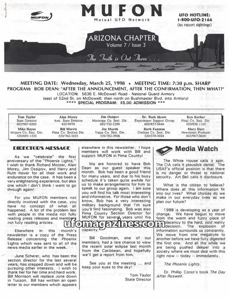 Cover of MUFON Arizona issue Volume 7 / Issue 3: MUFON MUTUAL UFO NETWORK