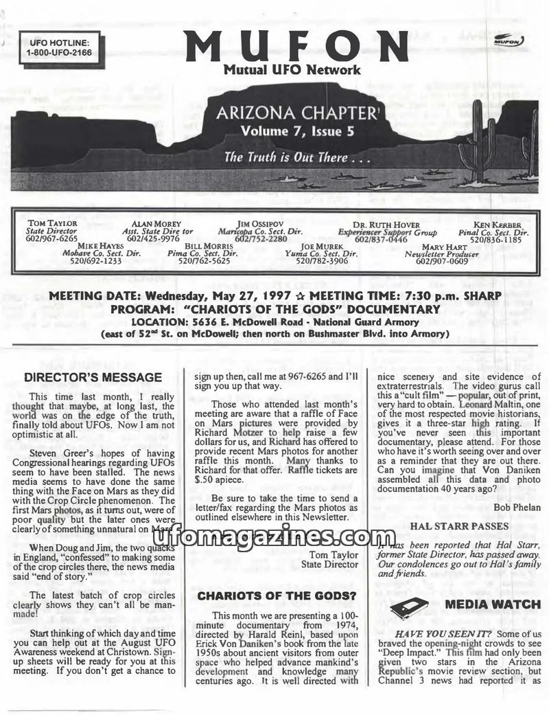 Cover of MUFON Mutual UFO Network issue Volume 7, Issue 5: MUFON Arizona Chapter