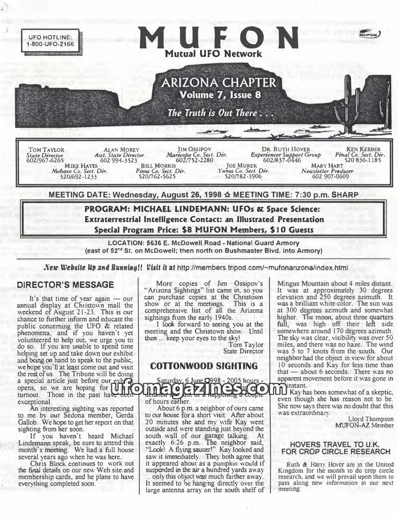 Cover of Mutual UFO Network issue 8: MUFON Mutual UFO Network Arizona Chapter