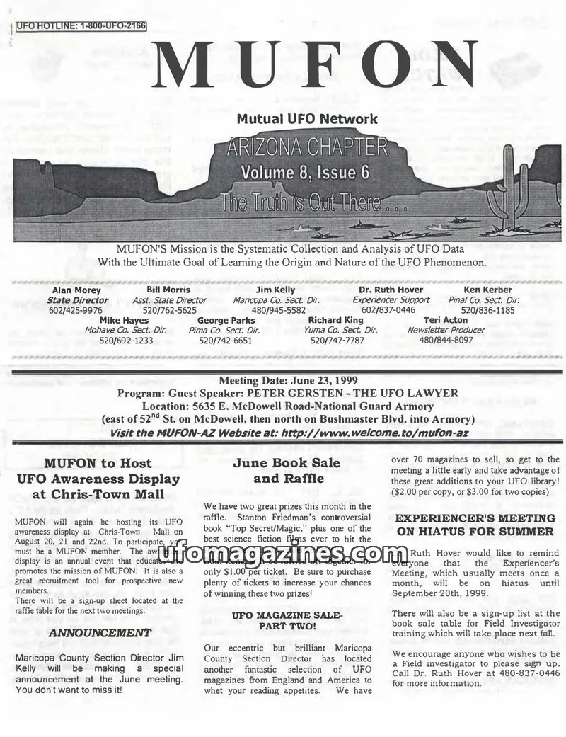 Cover of MUFON Arizona issue Volume 8, Issue 6: MUFON