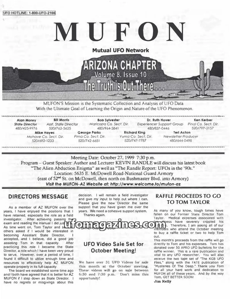 Cover of Mutual UFO Network Arizona Chapter issue Volume 8, Issue 10: MUFON-AZ Newsletter