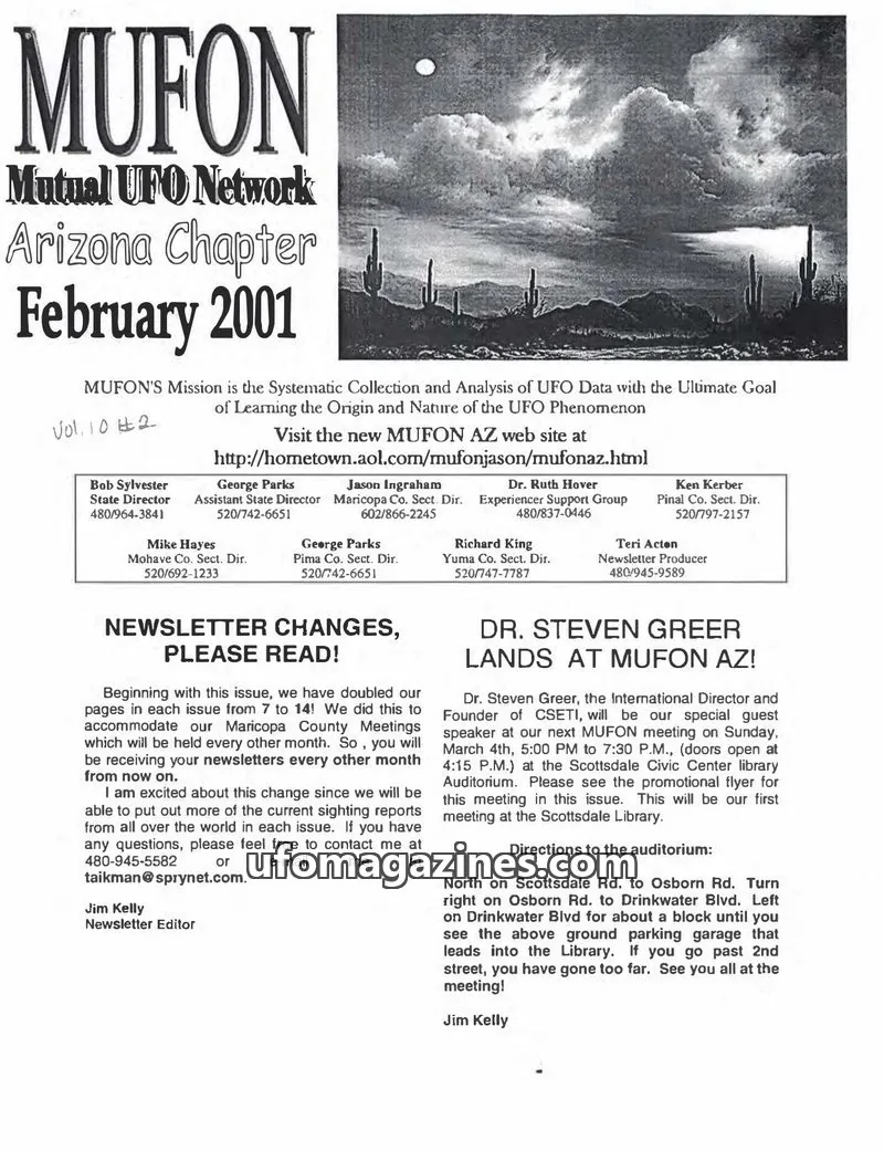 Cover of MUFON Arizona issue Vol. 10 #2: MUFON Mutual UFO Network Arizona Chapter