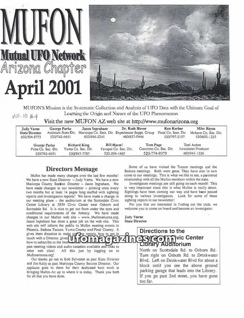 Cover of Mutual UFO Network Arizona Chapter issue Vol. 10 #4: MUFON Arizona