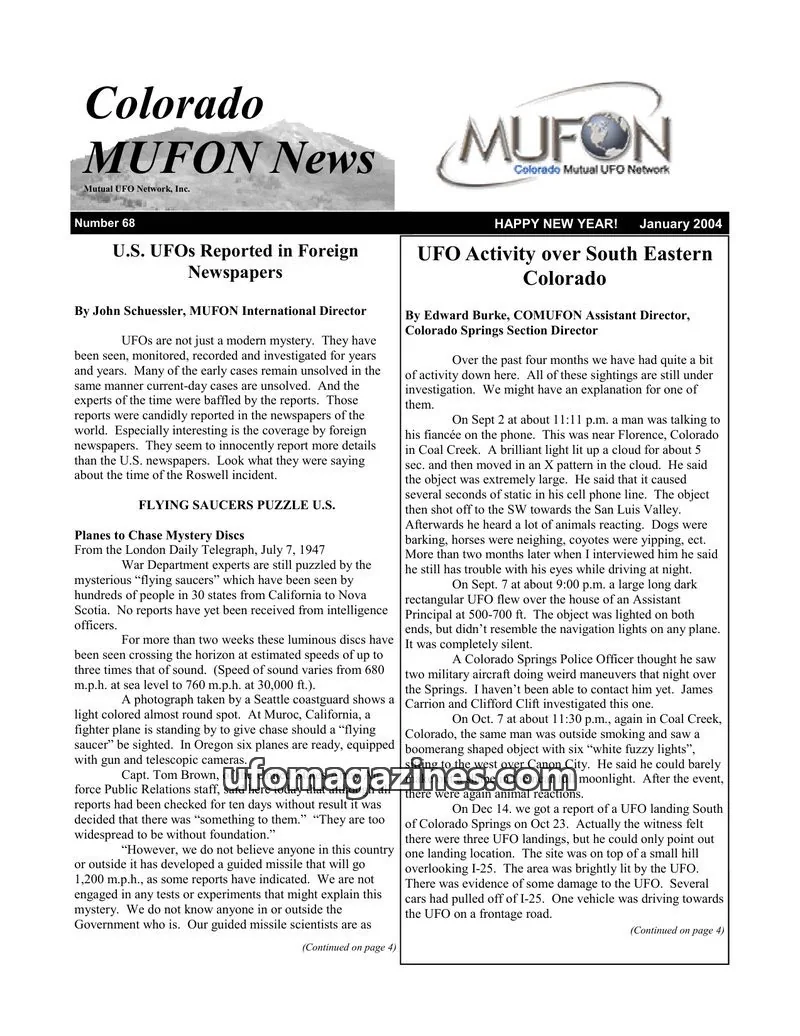 Cover of Mutual UFO Network, Inc. issue 68: Colorado MUFON News