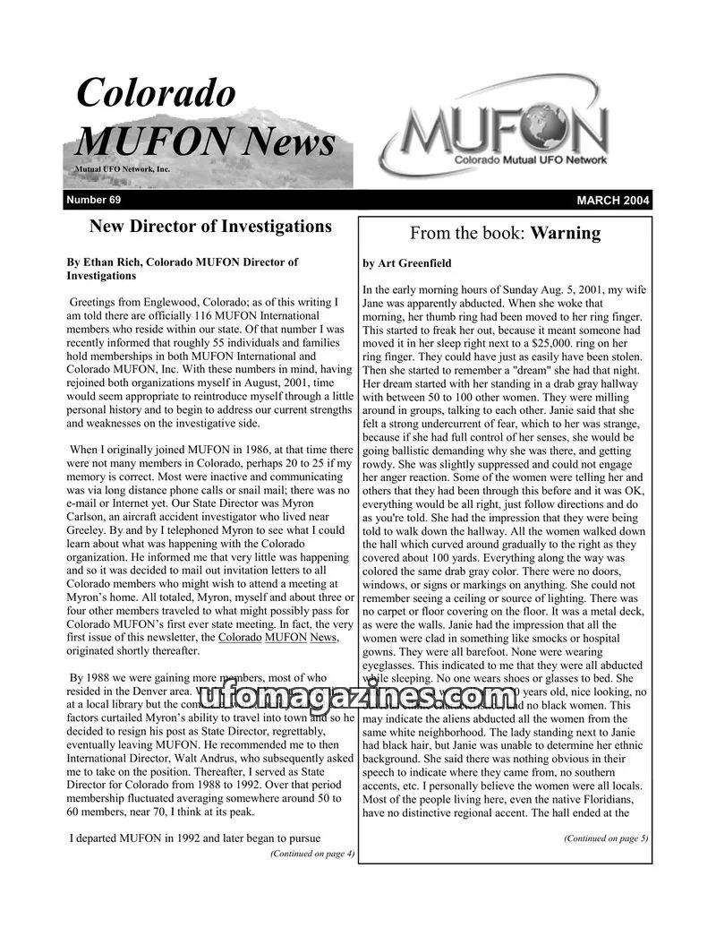 Cover of Mutual UFO Network, Inc. issue 69: Colorado MUFON News