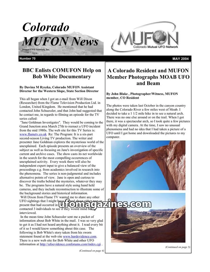 Cover of Mutual UFO Network, Inc. issue Number 70: Colorado MUFON News