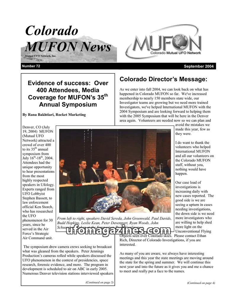 Cover of Mutual UFO Network, Inc. issue 72: Colorado MUFON News