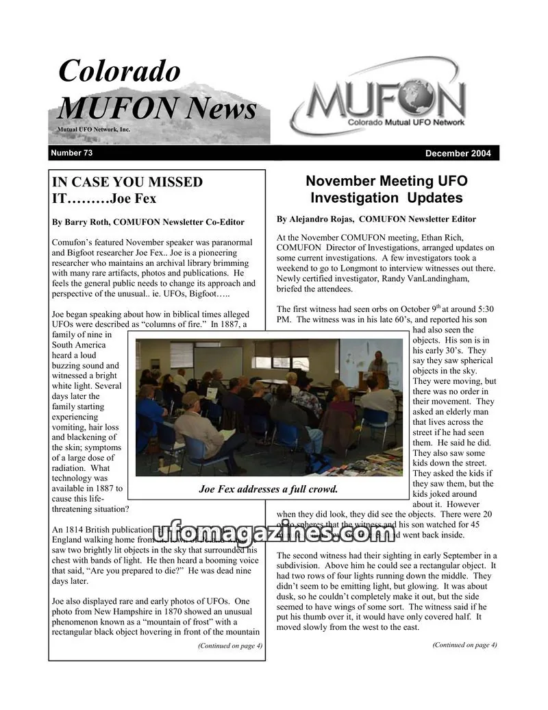 Cover of Mutual UFO Network, Inc. issue 73: Colorado MUFON News