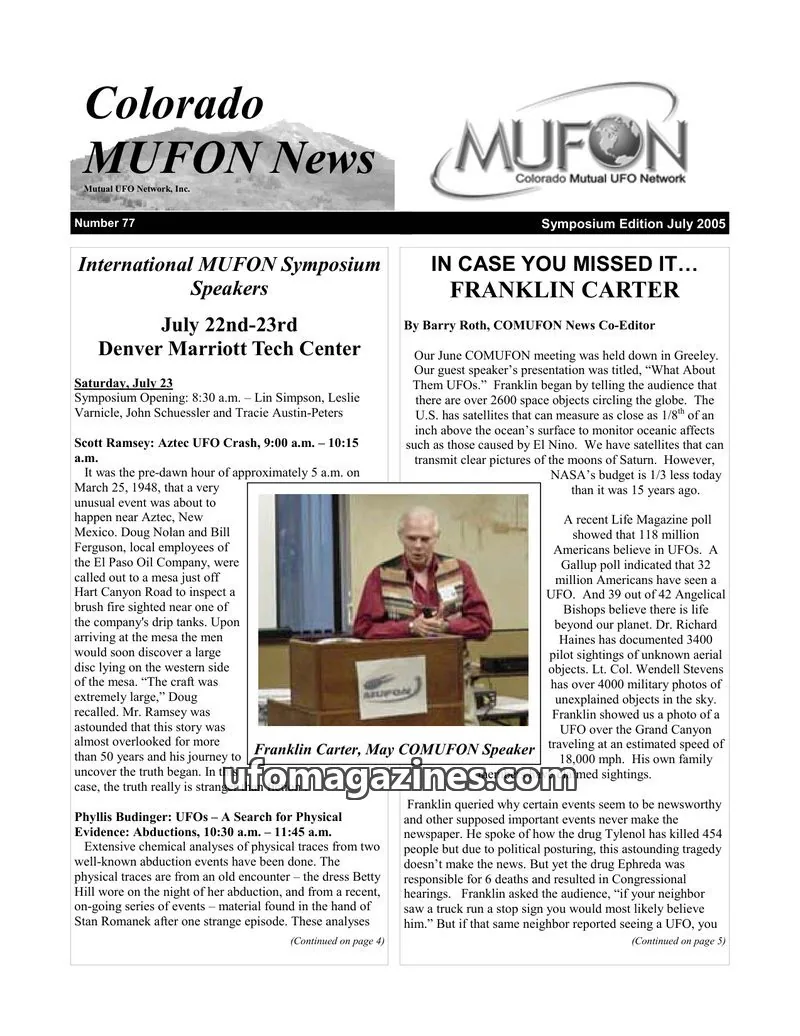 Cover of Mutual UFO Network, Inc. issue 77: Colorado MUFON News