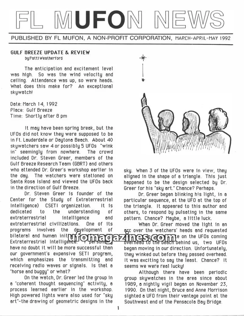 Cover of MUFON Florida (FL MUFON News) issue March-April-May 1992: FL MUFON NEWS