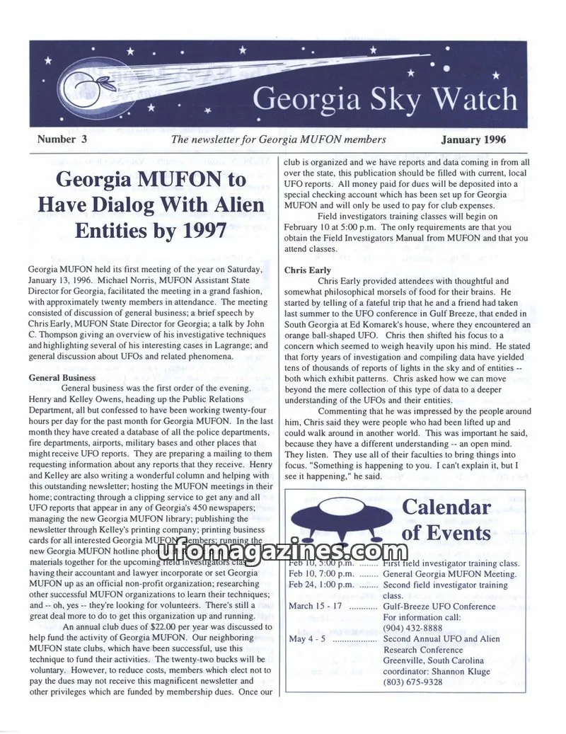Cover of MUFON Georgia (Georgia Sky Watch) issue 3: Georgia Sky Watch