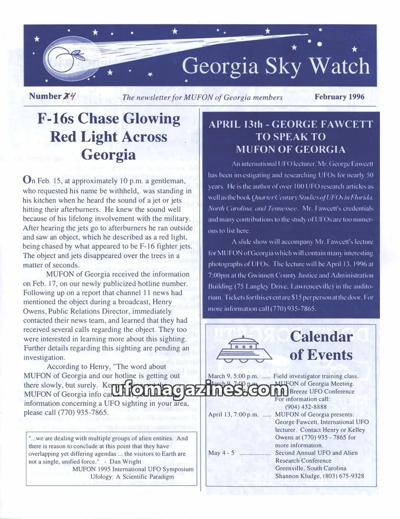 Cover of MUFON Georgia (Georgia Sky Watch) issue 34: Georgia Sky Watch